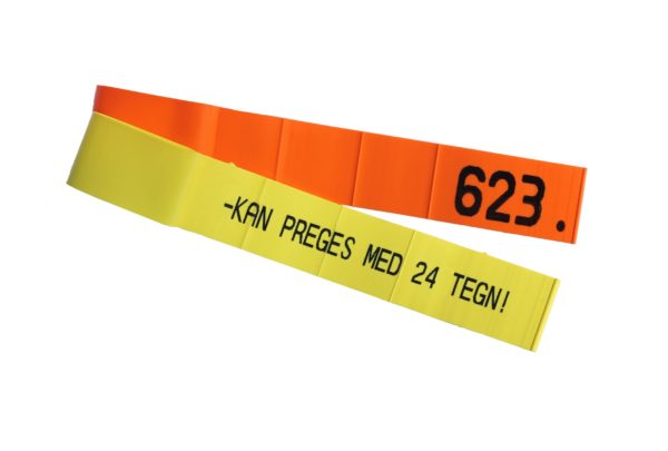 Produktfoto: KVIKK slips, oransje og gul, med preging